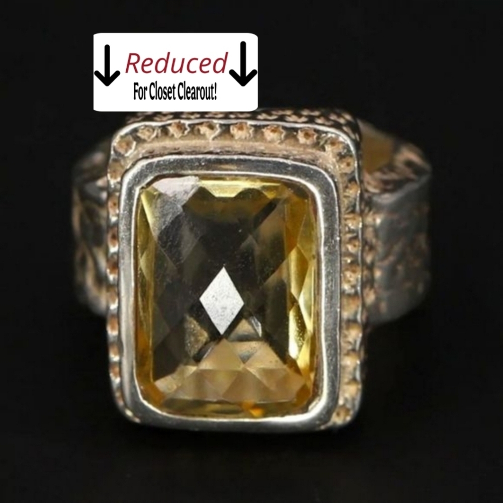 Citrine Etched Textured Band Ring 4.75 13g VINTAGE ESTATE sterling silver